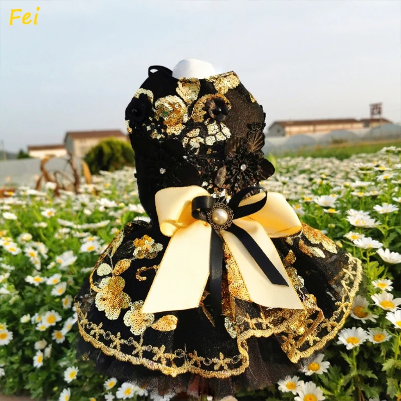 

Luxury Handmade Tailored Wedding Pet Dress - Long Train Bow Tie Outfit for Dogs Cats, Photography Birthday Party Memorial Gift