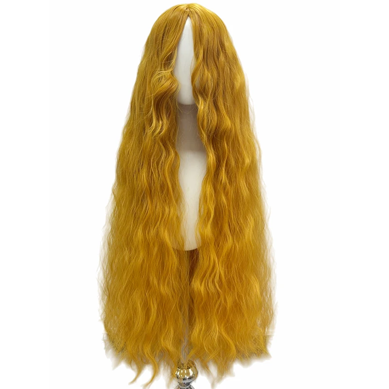 Golden Synthetic Long Kinky Wavy Middle Part Wig Cosplay Costume Wig For Halloween Party Theme Role Play