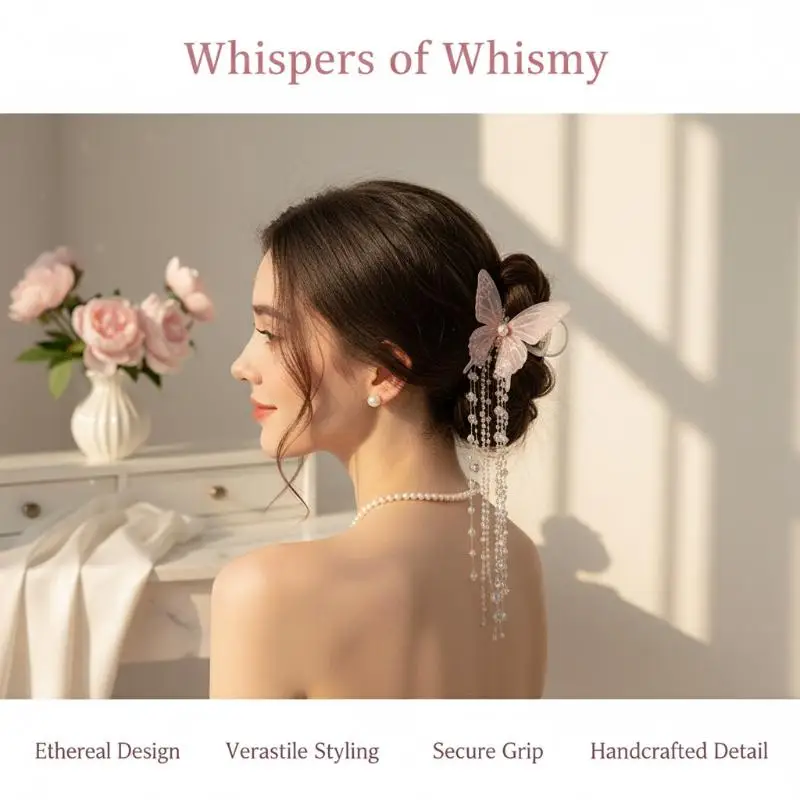 

Elegant Butterfly Hairpin Long Beaded Tassel Design For Women Fairy Temperament For Anniversary Events
