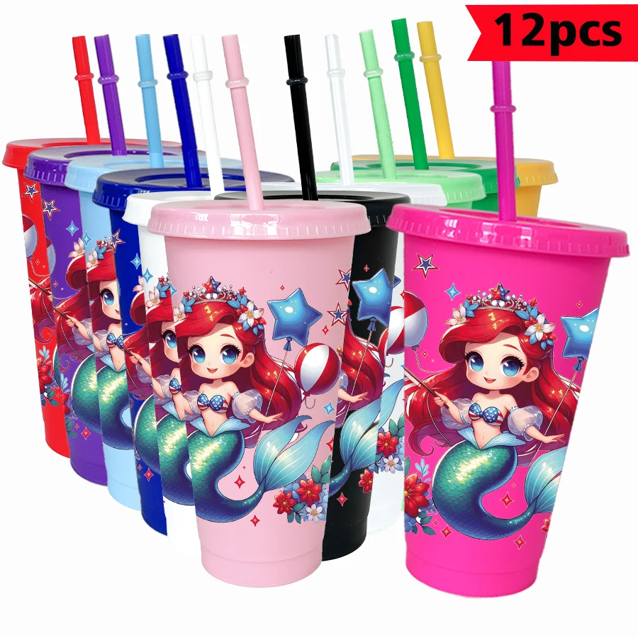 

12PCS/pack Disney, Mermaid, Star 26oz multi-color plastic water cup party drink set birthday/back to school gift