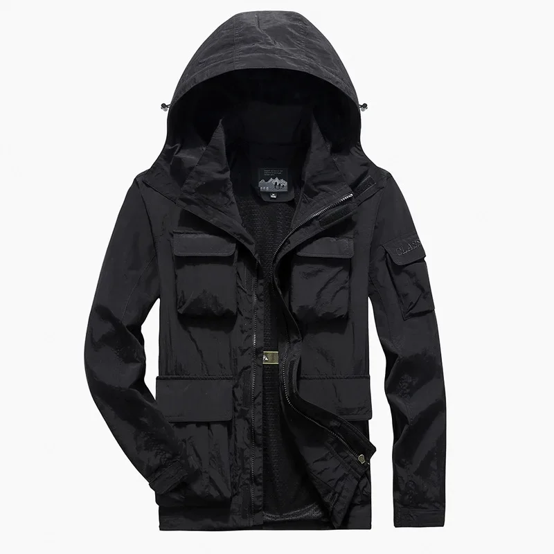 Cross Border Men's Jacket with Added Fat and Quick Drying Casual Loose Jacket, Outdoor Sports Waterproof Sprint Jacket