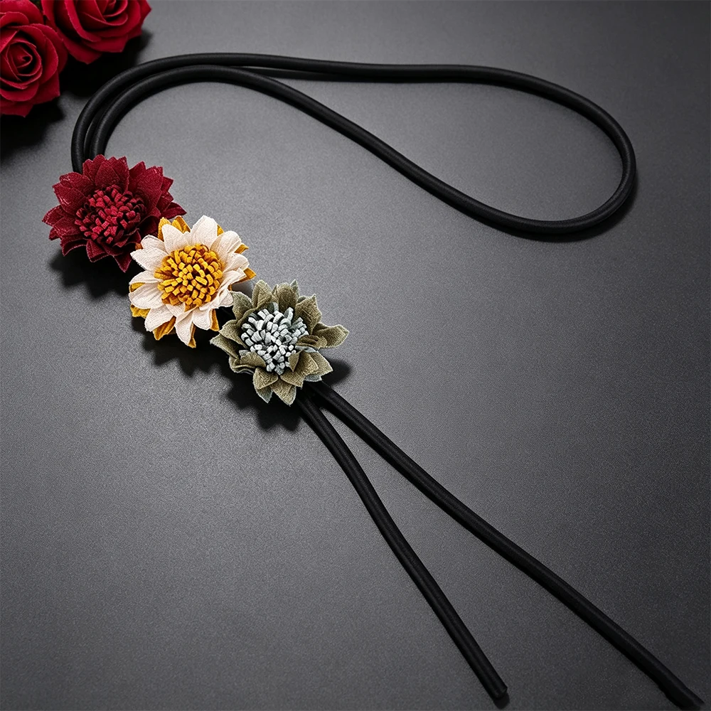 UKEBAY Neue lange Pulloverketten für Damen, handgefertigte Designer-Halsketten, Gummi-Anhänger-Halskette, Blumen-Accessoires, Boho-Vintage-Schmuck – Detail 3