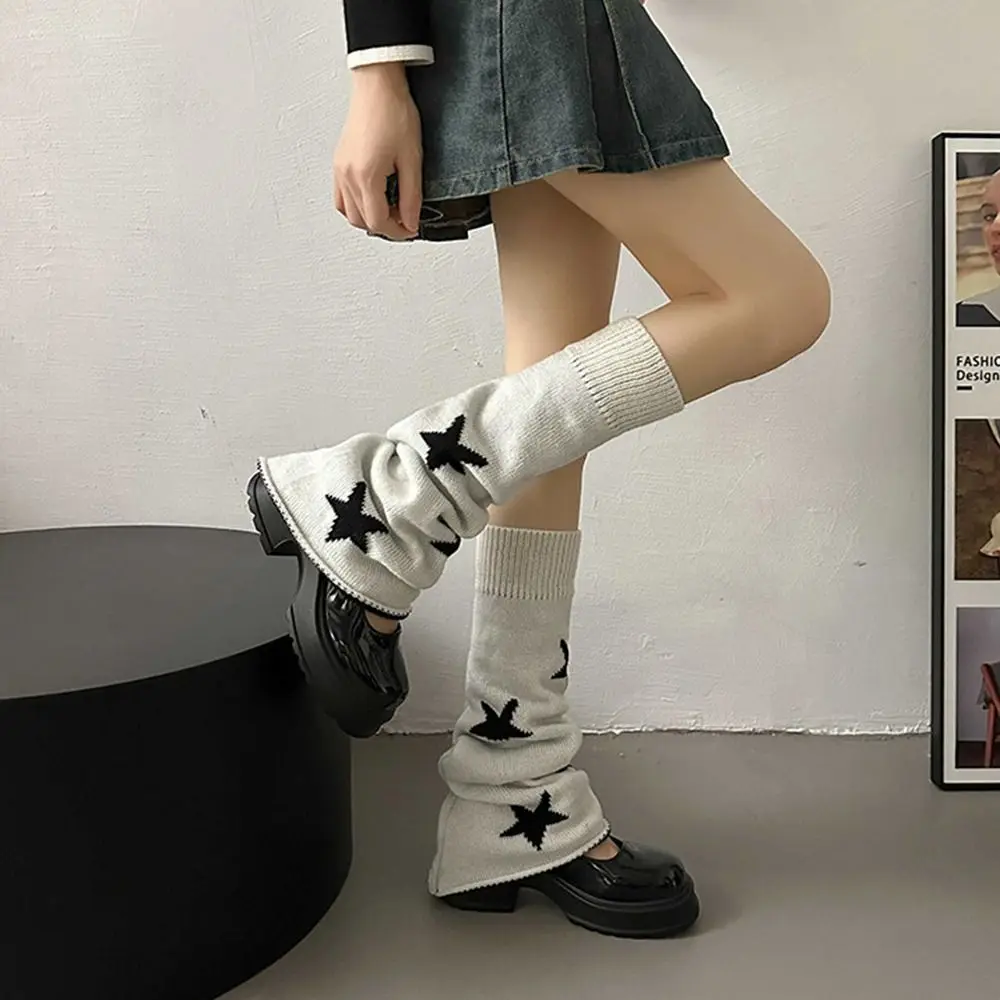 Fashion Five Pointed Star Knitted Foot Cover Y2K Double-sided Wear Women Leg Warmers Kawaii Soft Long Tube Sock Autumn/Winter