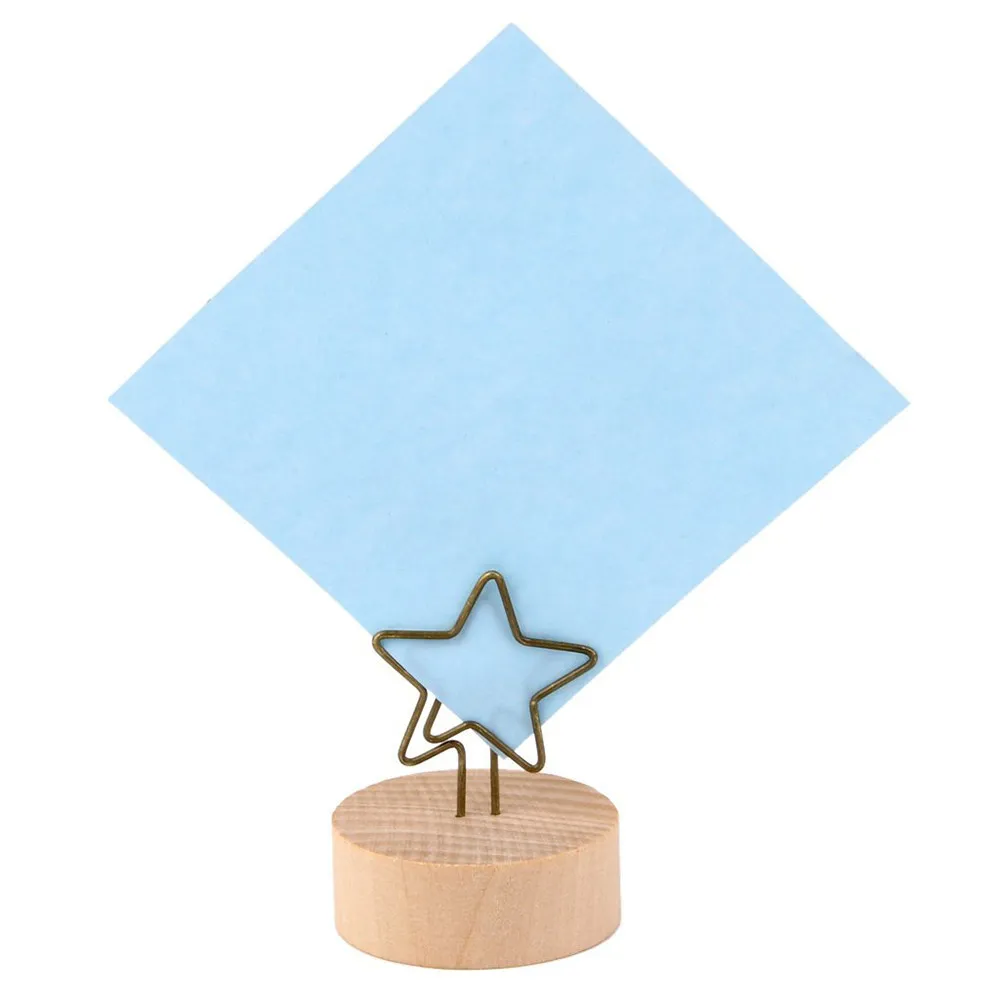 Wooden Base Memo Holder Clip Star Decorative Desktop Photo Note Clip Metal Ball Base Wire Holder for Office Restaurant Home Use