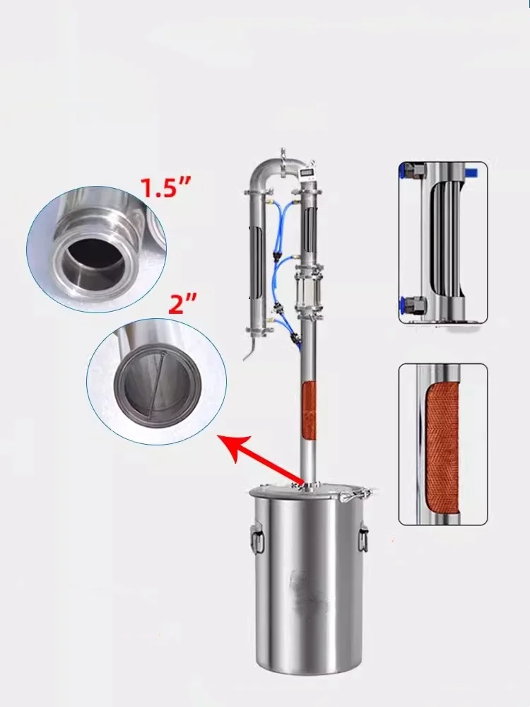 

1.5 inch Column Tower Still-60L ,Distiller For Vodka Brewing Equipment,Sanitary grade stainless steel 304