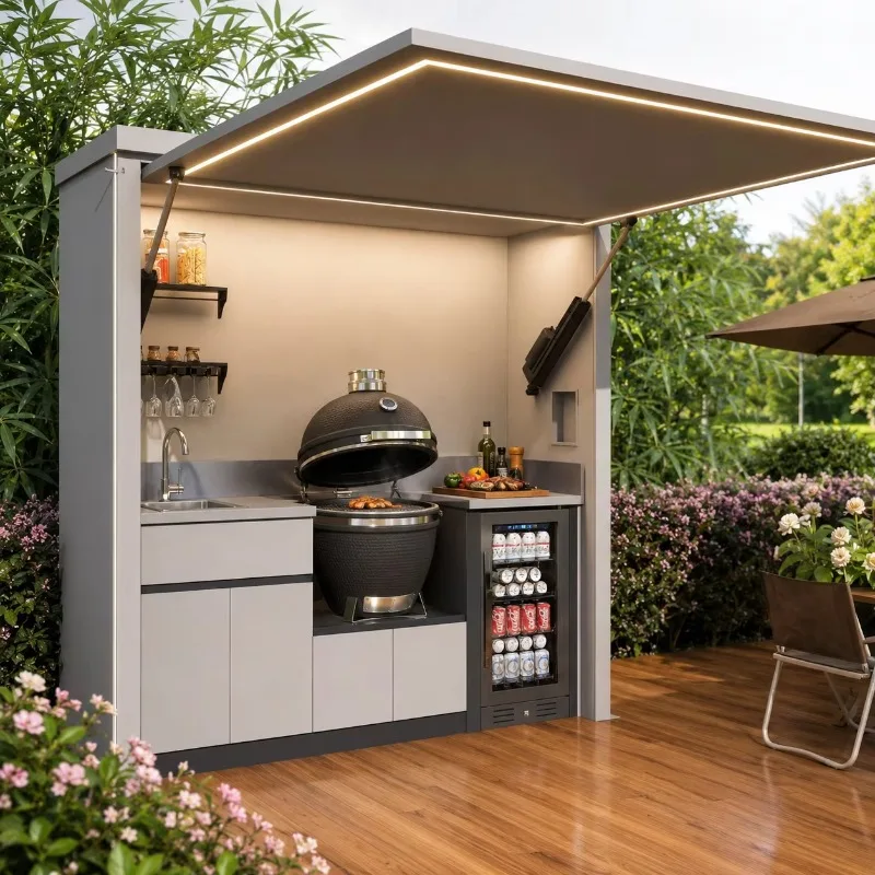 Wholesale Modern Stainless Steel Lacquer Garden Storage Shed Waterproof Barbecue Station Modular Outdoor Kitchen Cabinet Custom