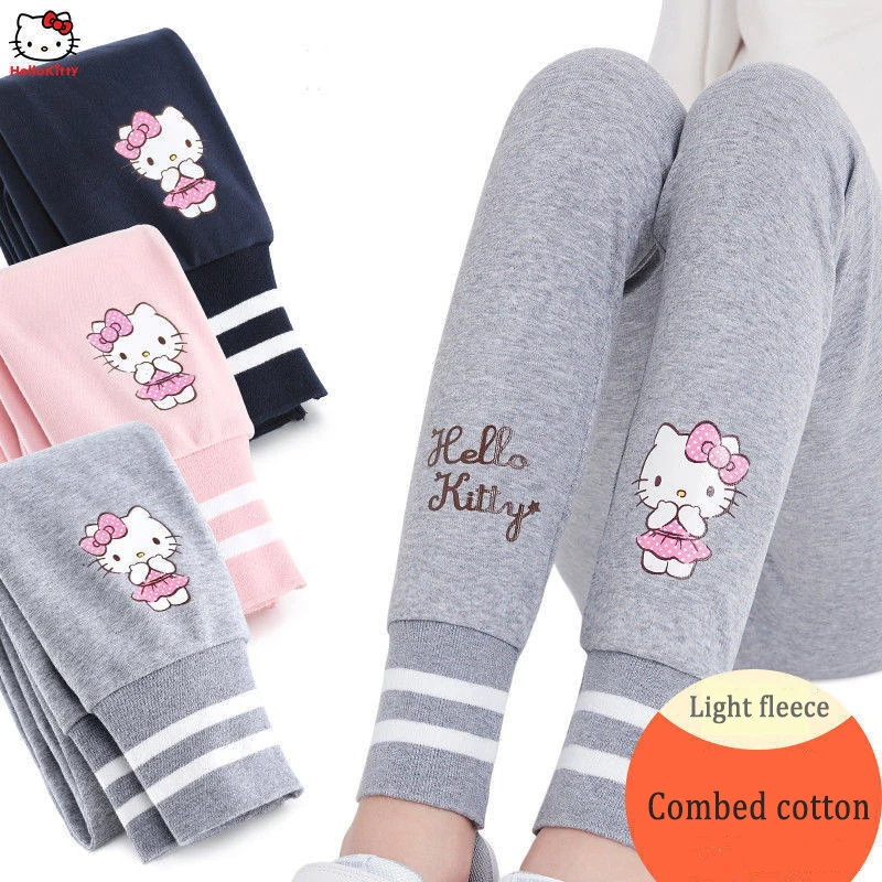 Miniso Hello Kitty Little Girls Cartoon Bottom Children Leggings Cute Kid Tight-Leg Pents Ankle Length Thin Student Trouses Gift