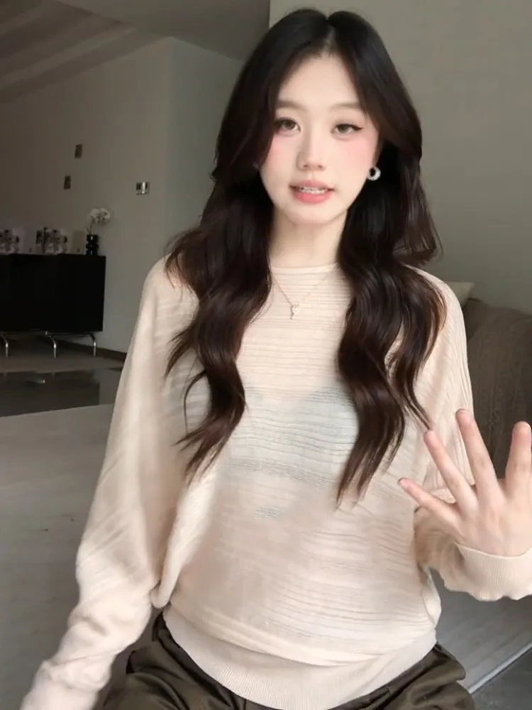 Loose Long Sleeve Knitted Sweater Women's Style Shoulder Bared Korean Loose Fit Autumn Top Lazy Style Base Layer Shirt