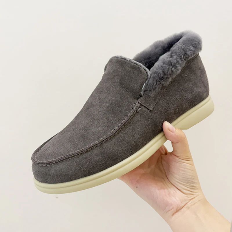 Women's Real Leather Ankle Snow Boots with Warm Wool Fur Lining