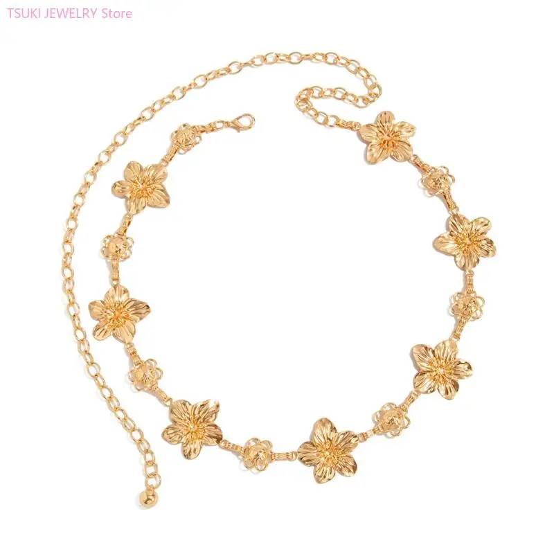 62ke رقيقة ثلاثية الأبعاد زهرة الخصر سلسلة من الحديد الحديد المجوهرات جسم الجسد القابل للتعديل ملحق مثالي للارتداء الرسمي غير