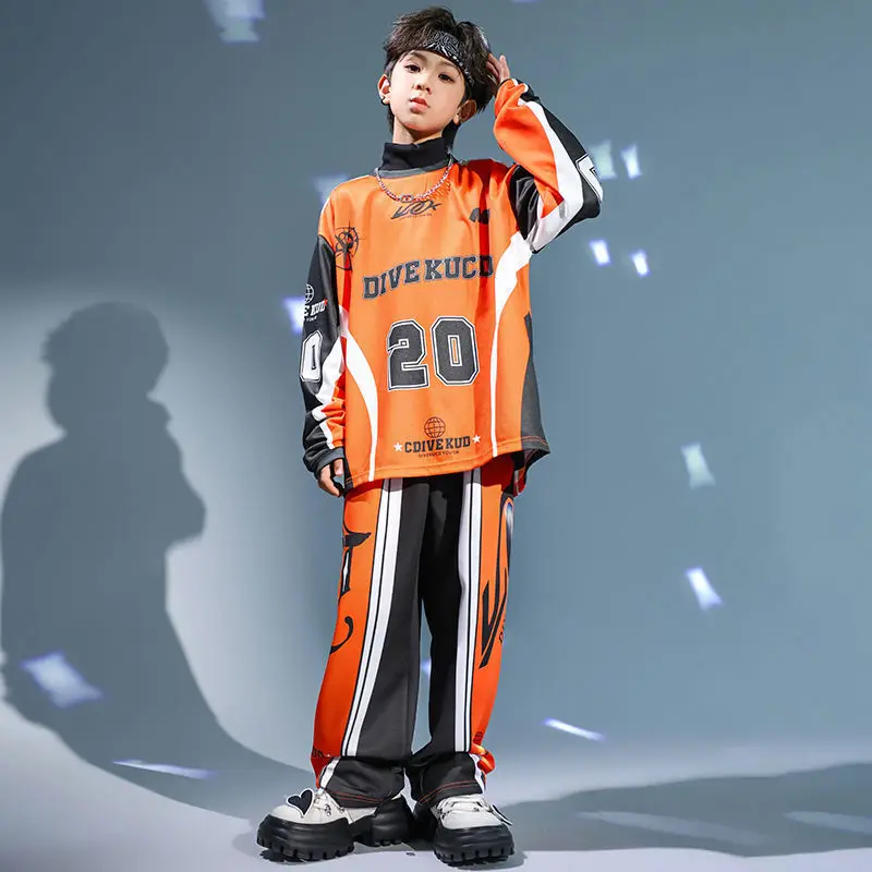 Girls Streetwear Boys Hip Hop Contrast Sweatshirt Cargo Pants Kids Street Dance Sport Clothes Sets Children Jazz Cool Costumes