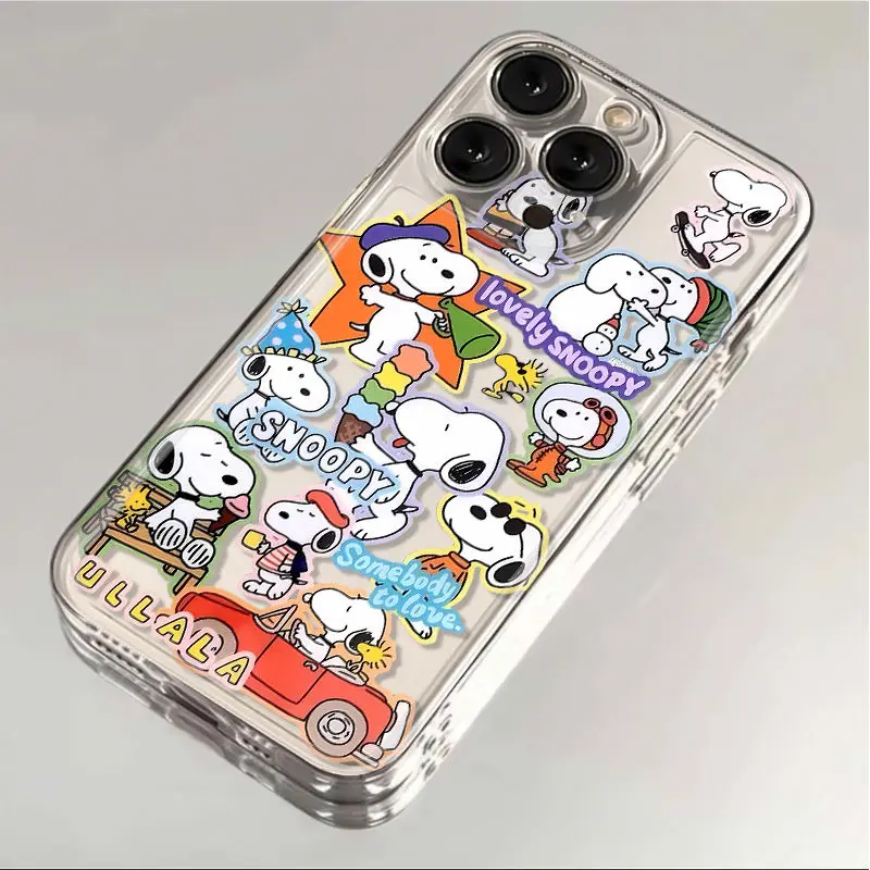 Kawaii Snoopy Phone Case for Iphone 15/14/13/12/11 Pro Max Cartoon Anime Phone Protective Case Transparent Anti Drop Accessories