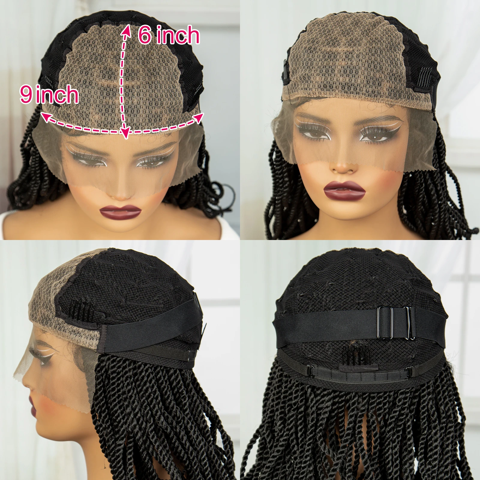 Perruque Lace Front Synthétique Tressée, Cheveux Lisses, Sans Nministériels d, Torsadée à la Main, 20 Pouces, pour Femme