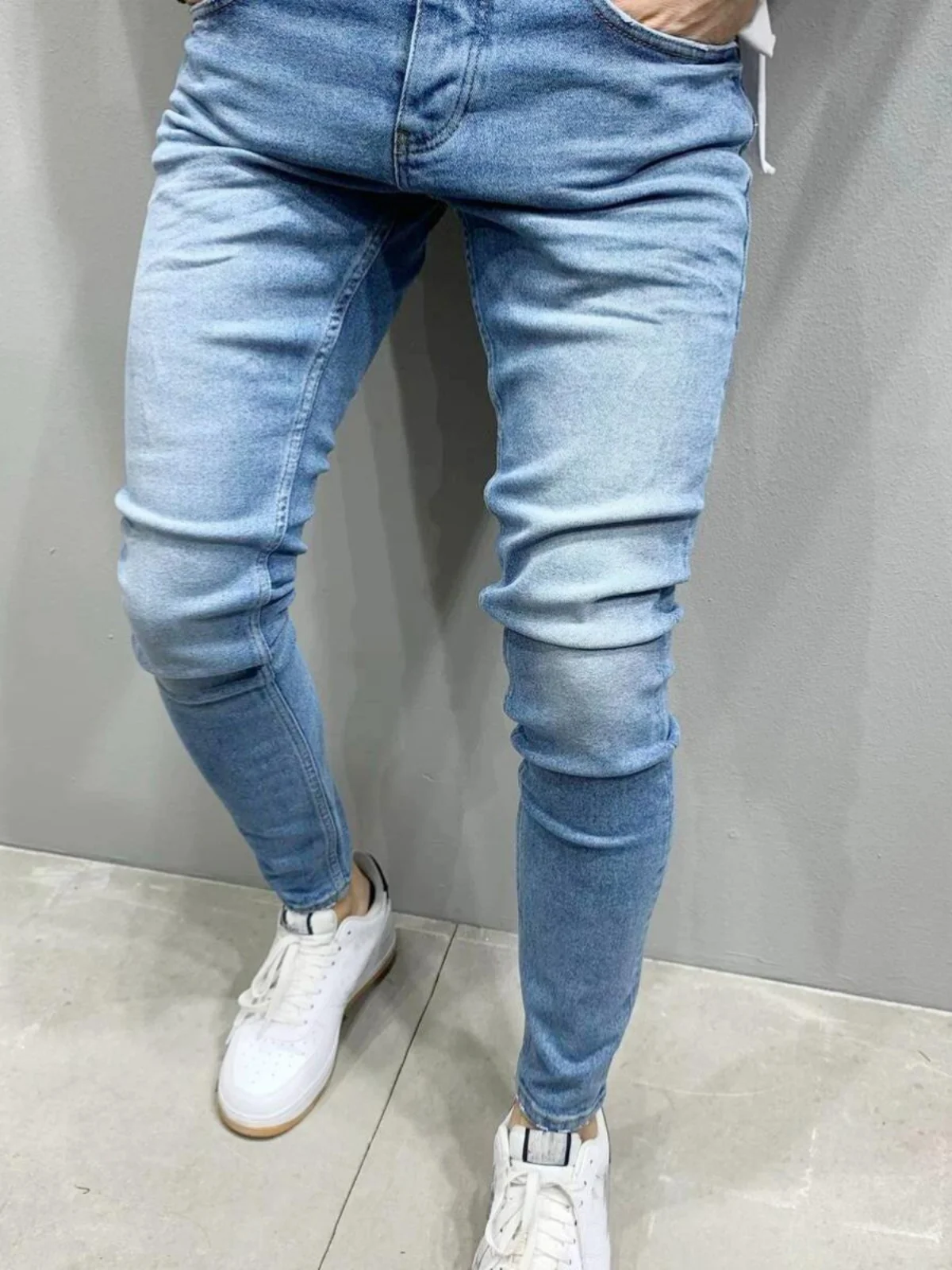 

Fall New Men's High Stretch Slim Fit Casual Jeans mid Waist Long Pants American Sle Busin Gentleman Straight Leg Jeans