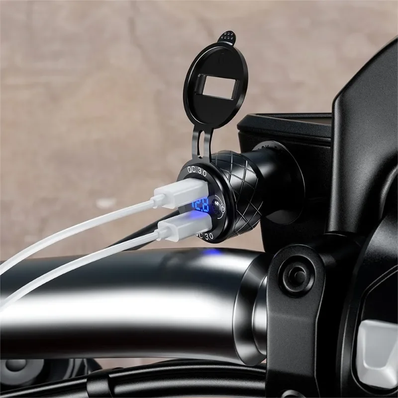 Podwójne gniazdo ładowarka samochodowa USB ze stopu Aluminium QC3.0 LED przejściówka do wyświetlacza cyfrowy dla BMW K1600B F800 GS R1200 RT dla DIN Hella Plug