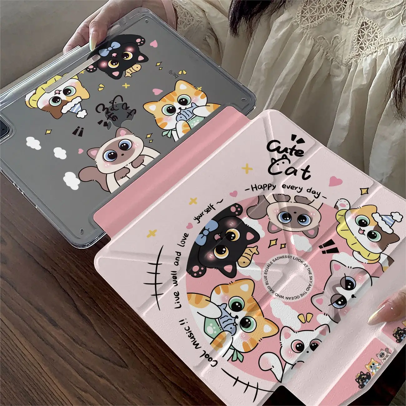 

Pink Big Eyed Cat Music Vinyl recod For iPad Pro Air M5 M4 M3 M2 13'' 2 11th A16 12.9" 10 9 8 7 6 5 Th Mini 7 6 8.3" Case