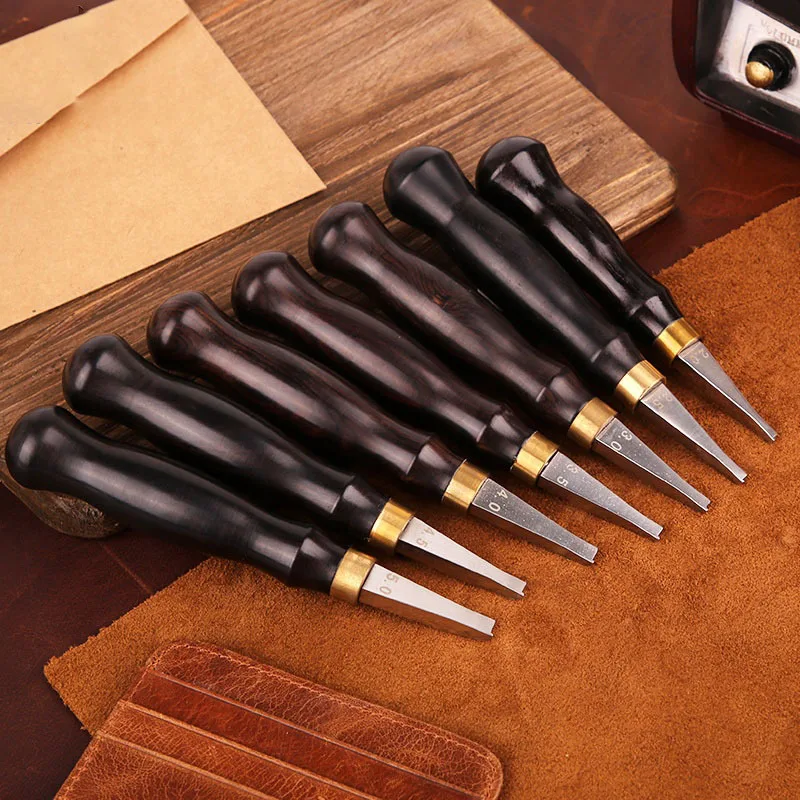 1PC Professional Leather Craft Hand Tool 2.0-5.0mm Wood Handle Edge Shallow Groove Creasing Tool for Crafting