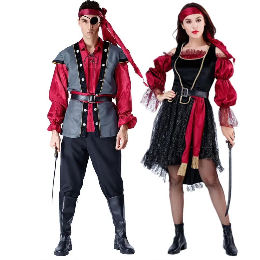 Adult Couples Pirate Captain Costumes Cosplay for Men Women Couples Halloween Purim Party Mardi Gras Fancy Dress