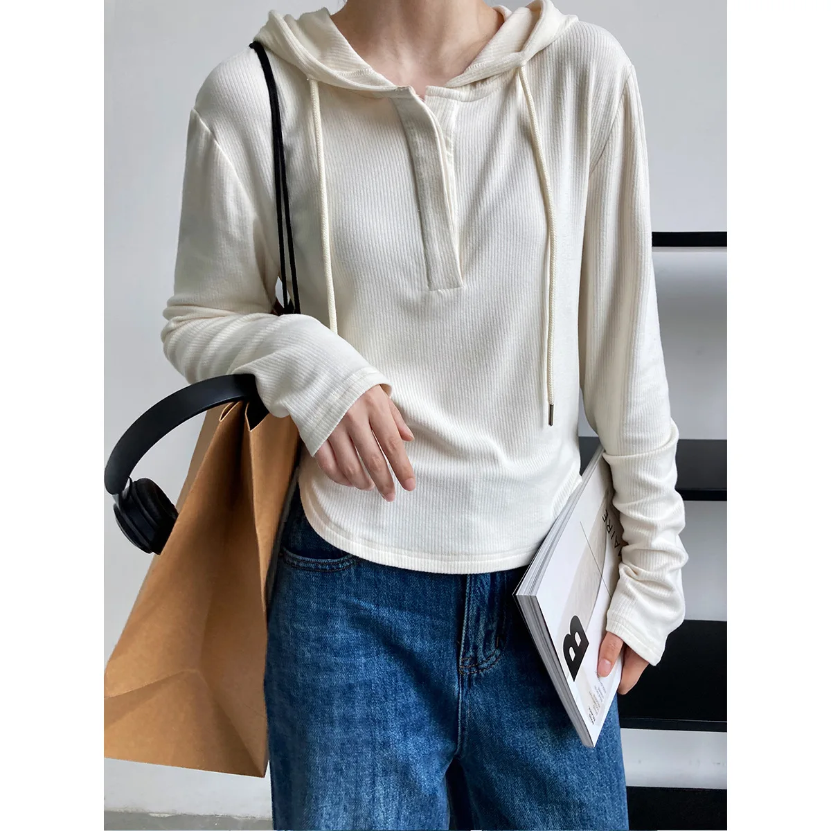

Spring Summer Women Hoodie T-shirt Bottoming Shirt Ladies Inner Wear Long Sleeve Cropped Tops Tee Shirt Pullover Tshirt