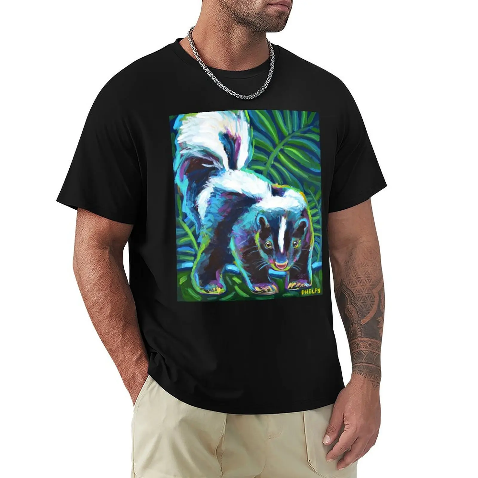 Colorful Skunk Art by Robert Phelps T-Shirt animal prinfor boys quick-drying vintage t shirts shirts graphic tees T-shirt men