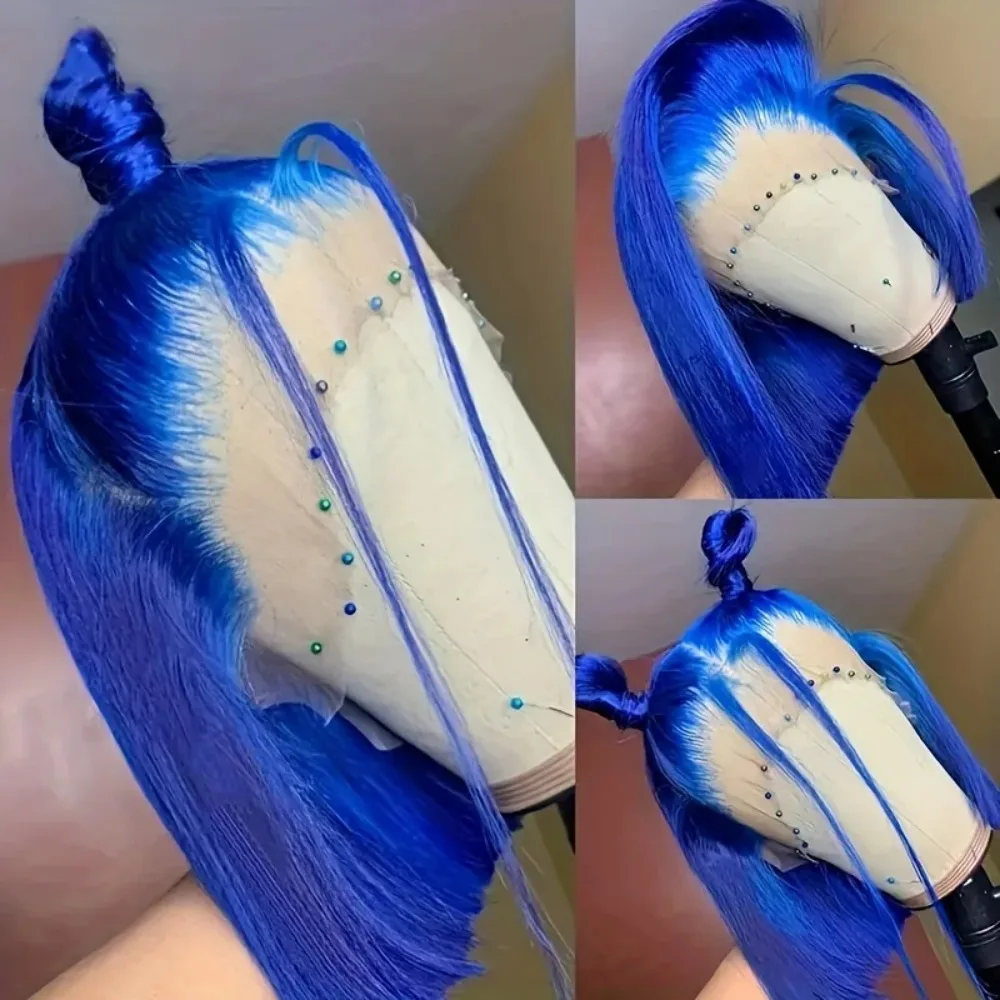 Blue Bob Wigs Straight 13X4 HD Lace Front Wigs Wear and Go Glueless Wig Pre Plucked 14 Inch Colored Short Wigs For Women