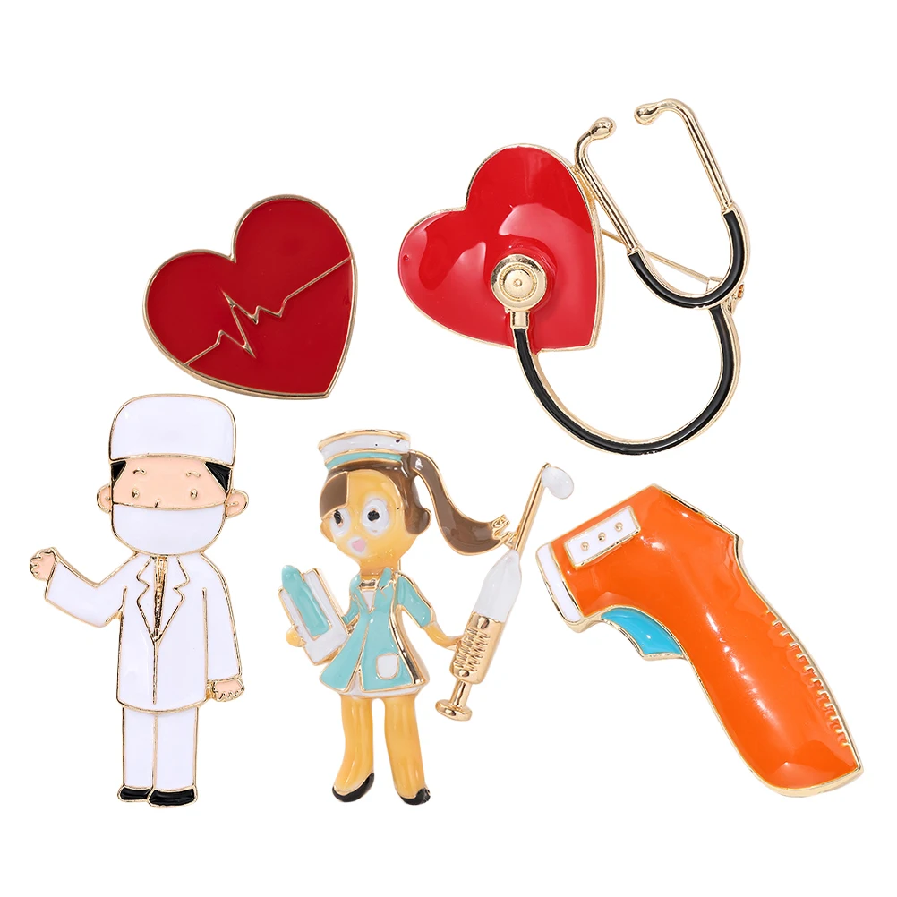 

5 Pcs Cartoon Brooch Nursing Badge Reels Medical Nurse Pin Clips Alloy Accessories for Nurses Lovely Nurse Badge Reel Durable