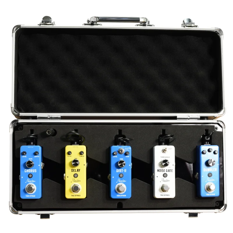 Rowin Guitar Pedal Board Capable For 5 Mini Pedals With Power Cable Aluminium Alloy Case With Hard Foam Support Inside Protect