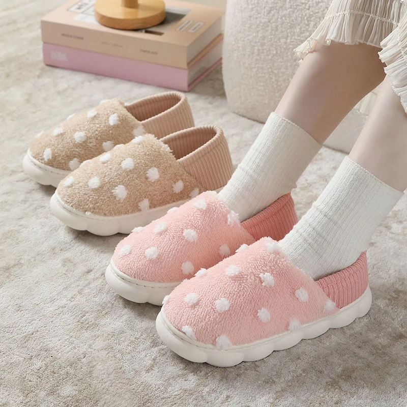 

Зимние женские хлопковые тапочки на закрытом каблуке в корейском стиле, домашние домашние тапочки для пары на толстой подошве, противоскользящие, пригодные для ношения на открытом воздухе после родов