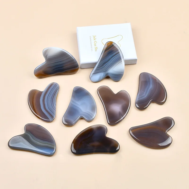 

Natural Grey Agate Gua Sha Board Jade Scraping Massage Tool Gouache Scraper Facial Lifting Anti Aging Reduce Wrinkles Skin Care