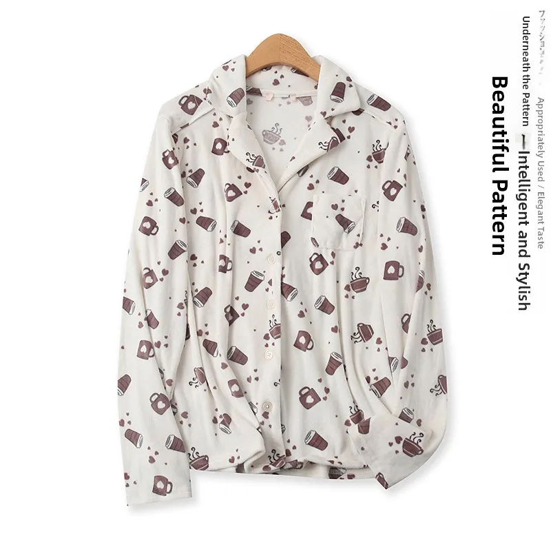 Velvet Sleepwear Long Sleeve Cartoon Print Home Clothes Single Button Women's Fashionable Autumn New Style Couple's Pyjamas