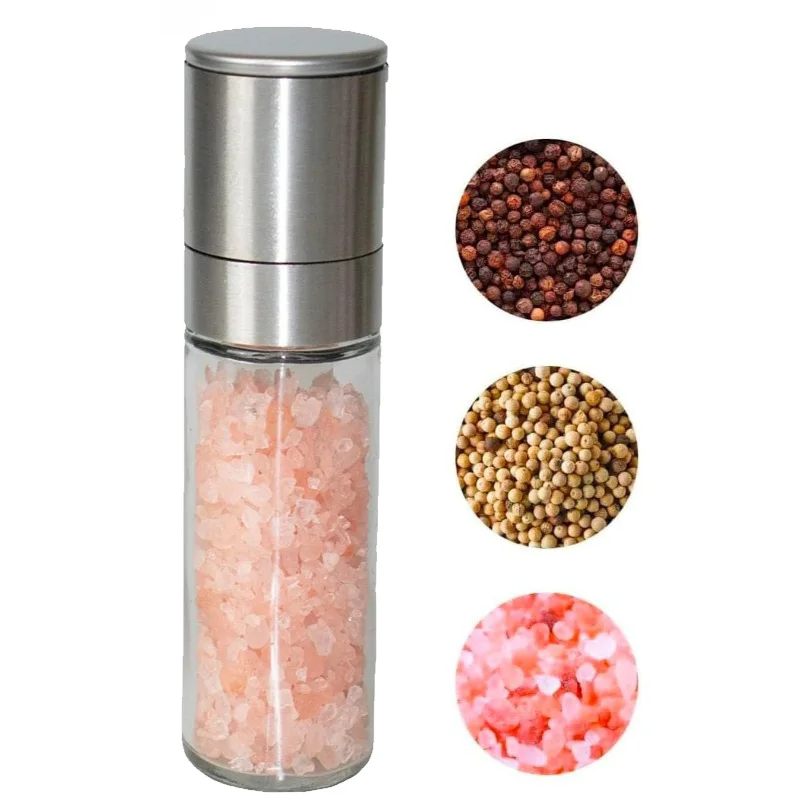 Salt Grinder Pepper Mill, Refillable, Adjustable Coarseness Pepper Grinder, Stainless Steel Sea Salt Shaker with Ceramic Rotor