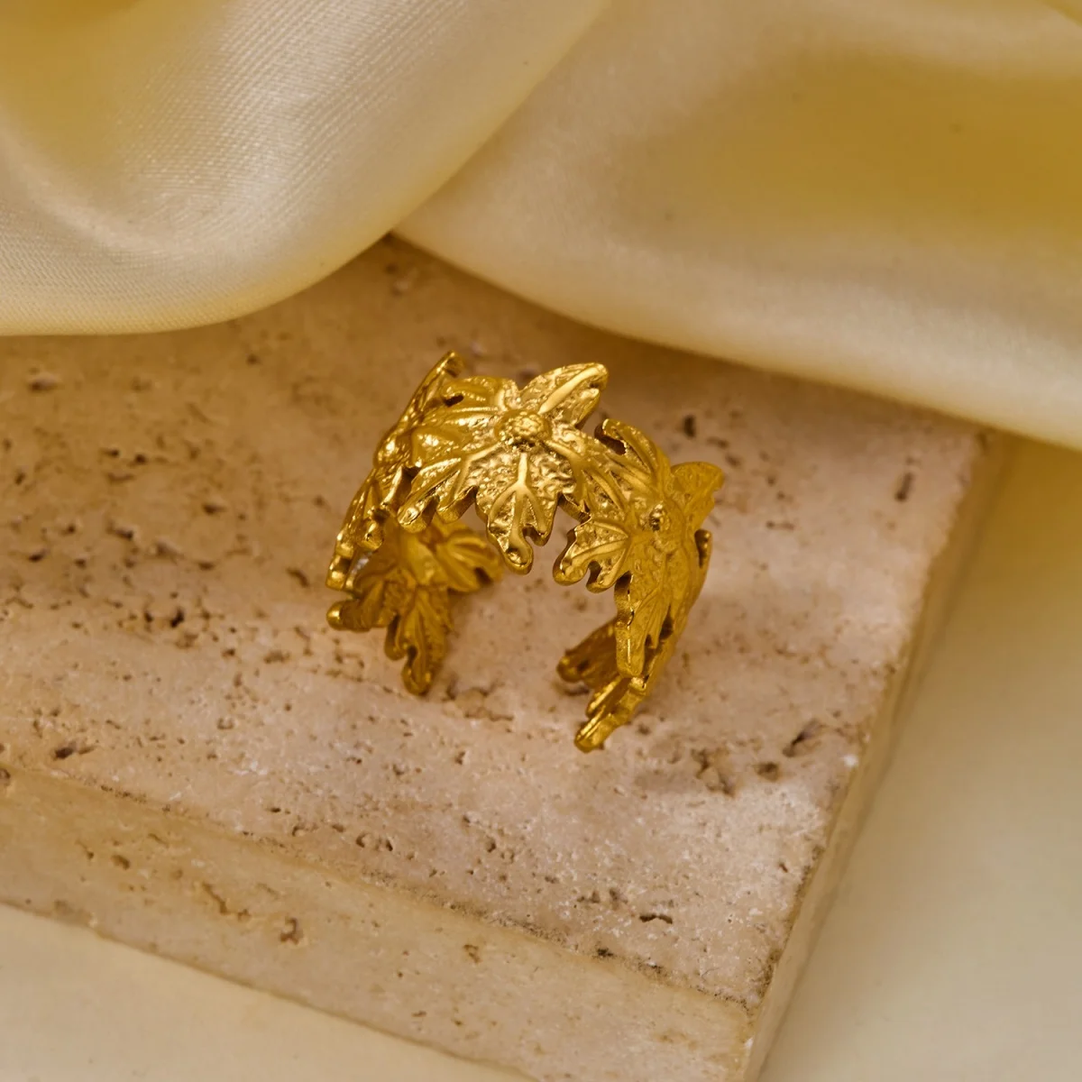 Edelstahlringe mit unregelmäßigen Wellen, Korallen, Seesternen und Blumen für Damen und Herren, Retro-Punk, florale Blätter, geometrische Linien, Boho-Schmuck – Detail 24