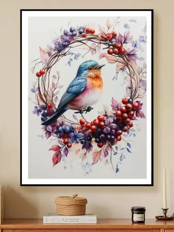 

Modern Simple Blueberry Love Fruit Bird Nest Cross Stitch Bead Embroidery round Bead String Bead Embroidery Cotton Fabric Ani...