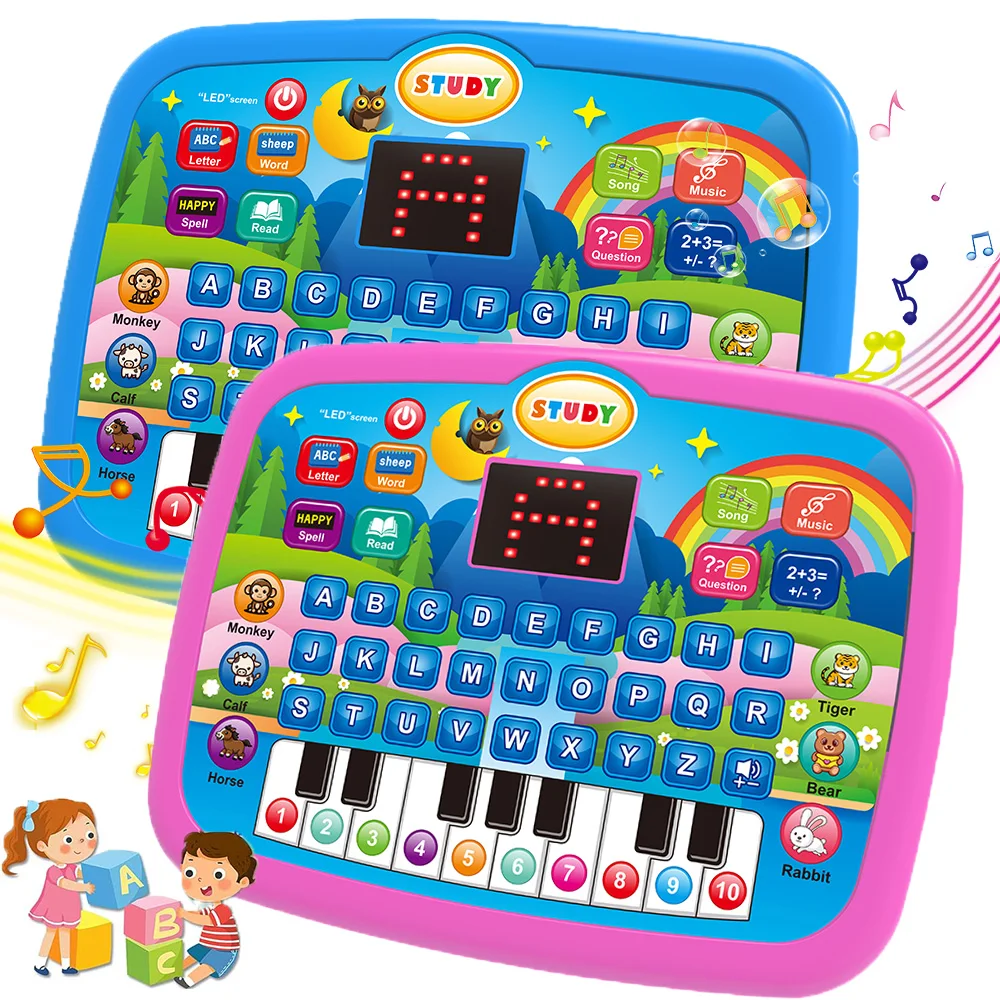 Giocattolo per tablet educativo per bambini, 3 anni in su Alfabetizzazione Matematica Musica Apprendimento, Doppia tastiera elettronica, Regalo di Natale di compleanno