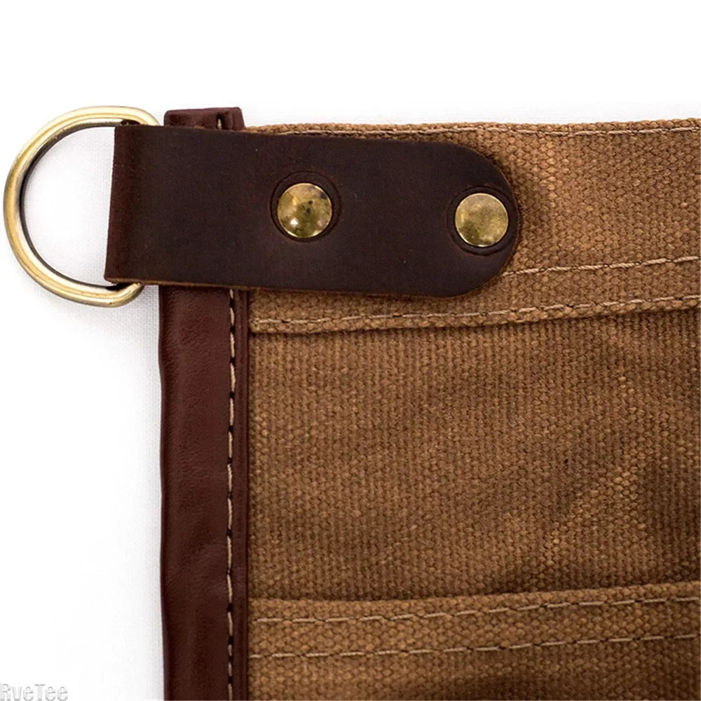 Waterproof Waxed Canvas Tool Apron With The Adjustable Genuine Leather Belt For Electrician Tools Garden Tool