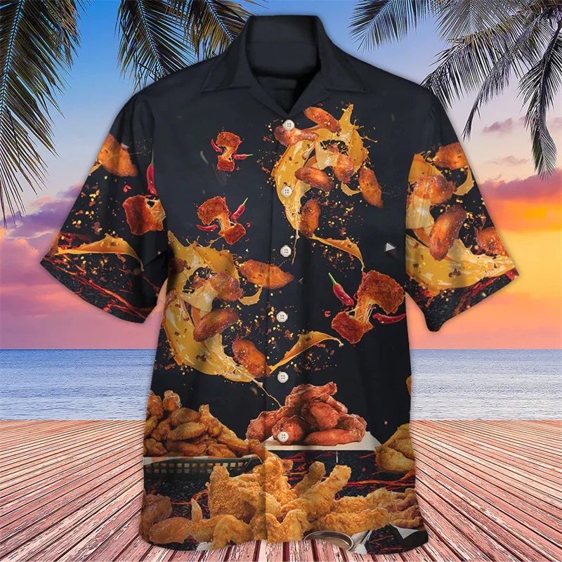 Lustige gebratene Huhn Grafiken Hawaii Hemden Sommer Mode Kurzarm Tiere 3d gedruckt Hemden Streetwear lose lässige Tops