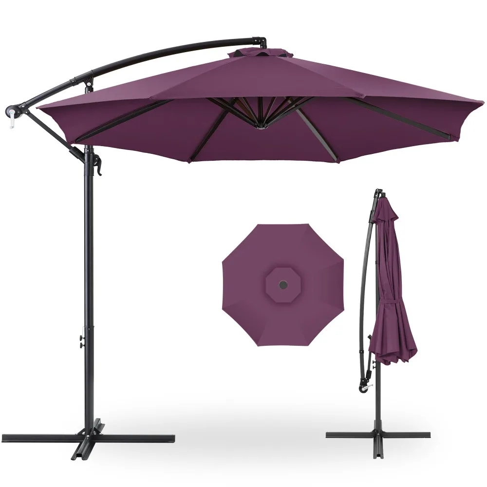 10ft Offset Cantilever Hanging Market Patio Umbrella, 8 Sturdy Ribs, Easy Adjustment - Amethyst Purple