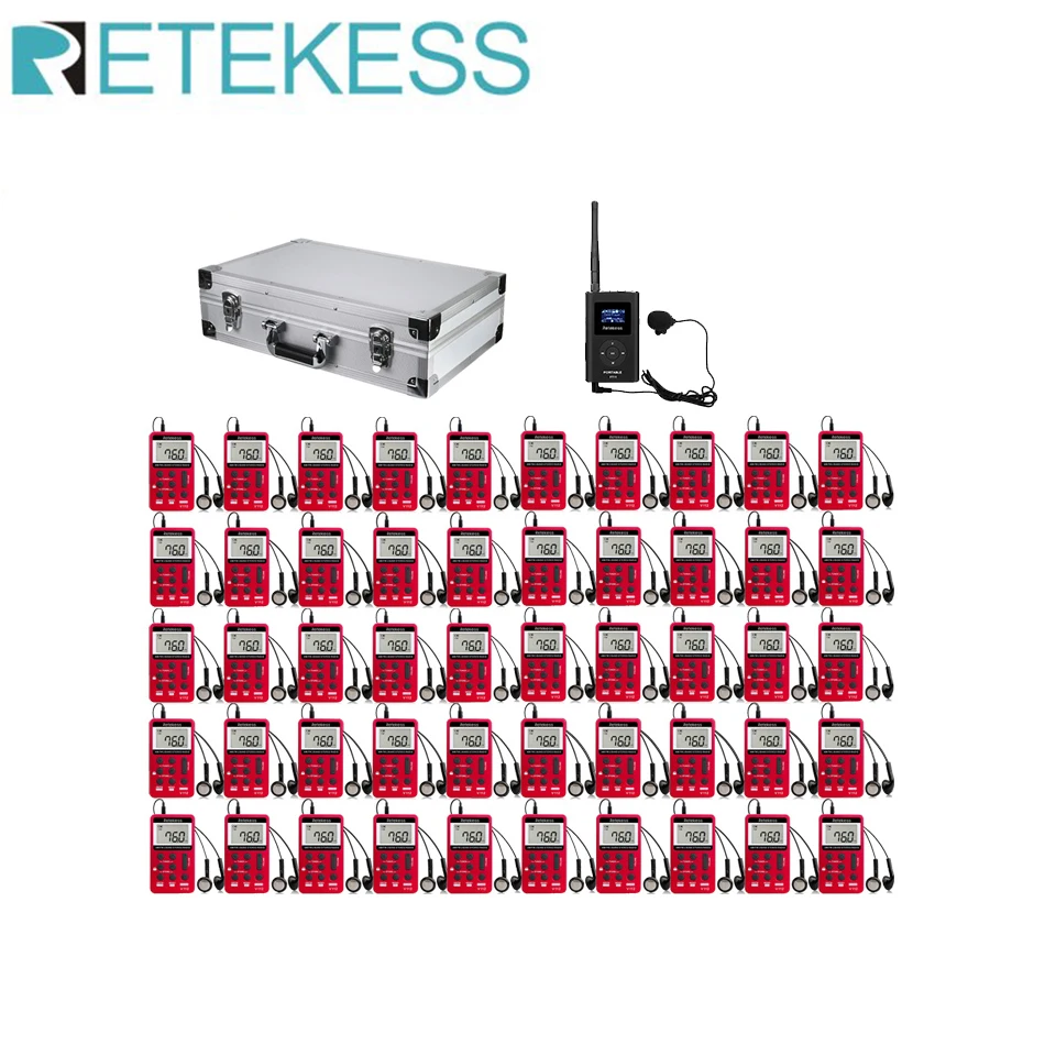 RETEKESS Tour Guide System 1pc FT11 FM Transmitter 50pc V112 FM Receiver For Tour Guide Conference Hajj With 1pc Storage Box