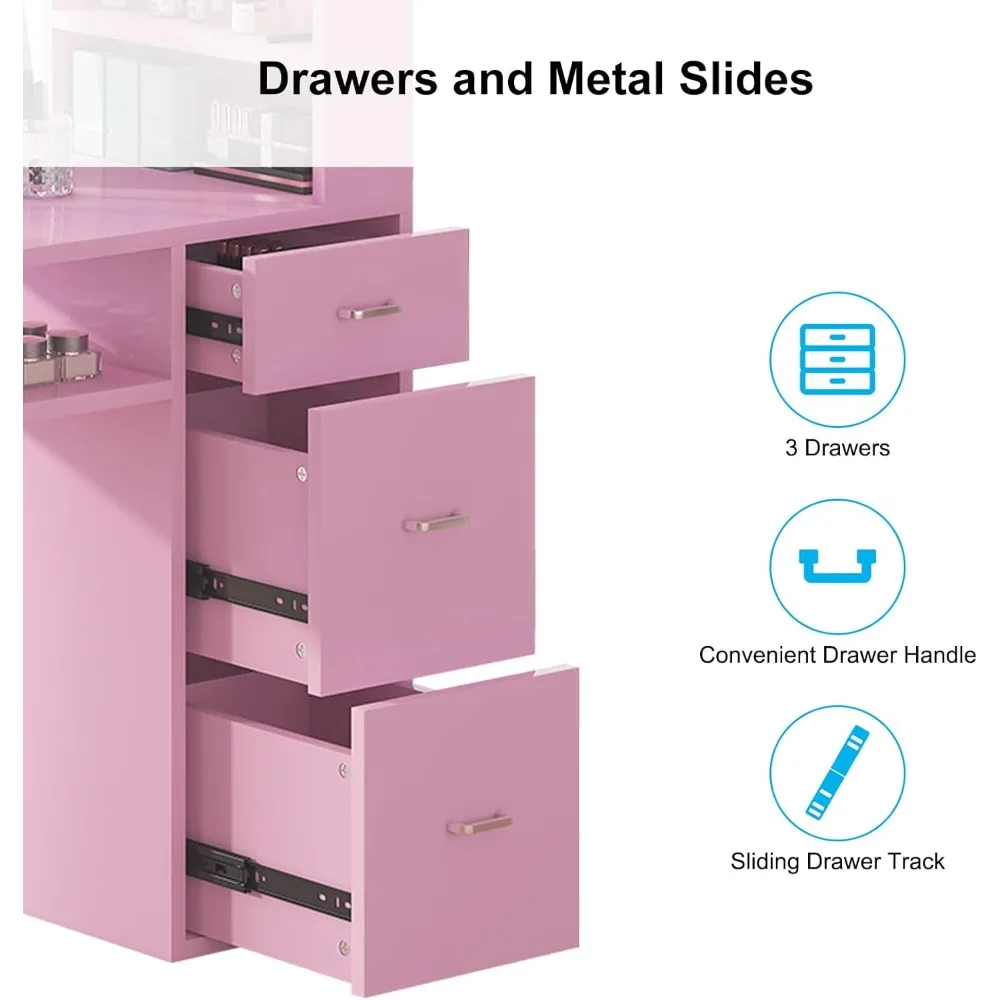 طاولة مانيكير TABU، محطة أظافر احترافية كبيرة لتقنية الأظافر مع خزانة جانبية وأدراج كبيرة، محطة عمل أظافر مع Dus #4