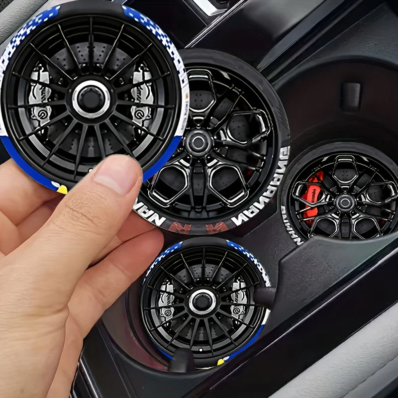 4Pcs/Set Racing Wheel Hub Coaster, Anti-slip Heat Insulation Decorative Mat, Multifunctional for Car Cup Holder and Tea Cup Use