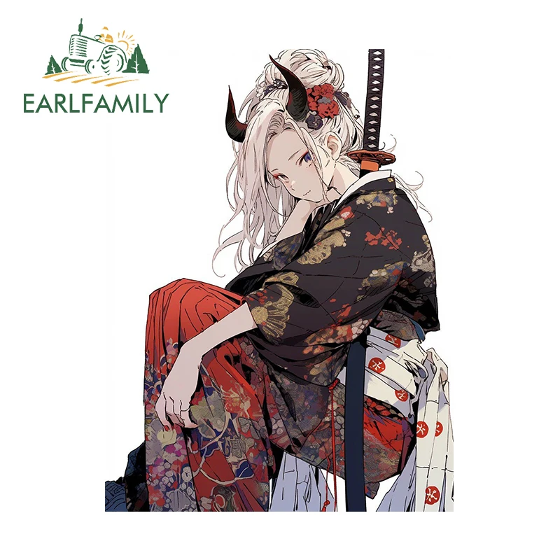 EARLFAMILY 13cm X 9.8cm for Kimono Pretty Geisha Girl Oni Devil Tattoo Japanese Art Style Car Stickers Cute Graffiti Car Label