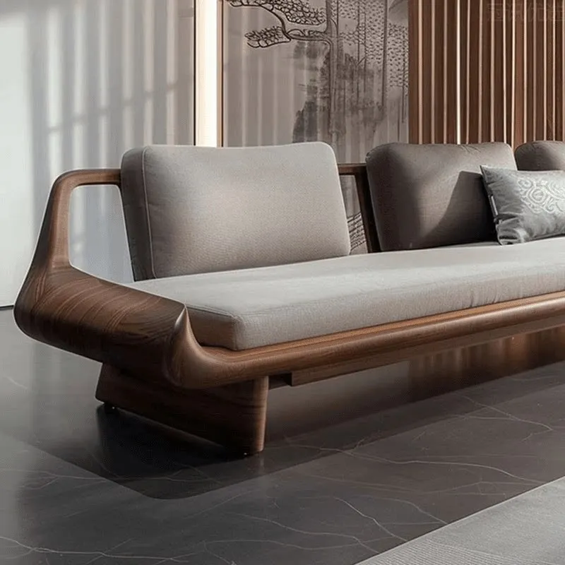 North American black walnut new Chinese straight row sofa 2026 new villa high-end living room medium antique fabric sofa