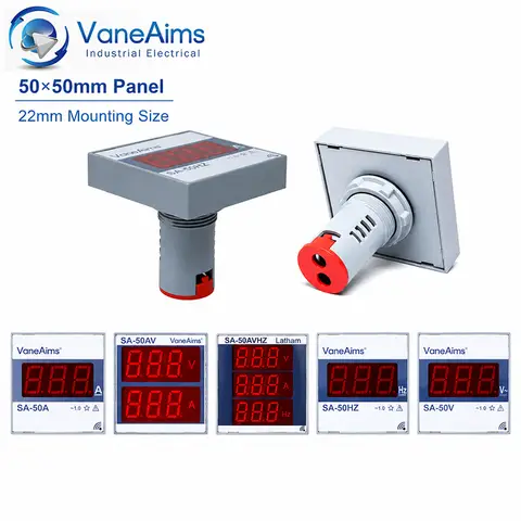 22mm SA-50 Square Digital Display Voltmeter Ammeter 30-500v LED Indicator Light Pilot Lamp Amp Volt Hz Gauge Voltage Meter