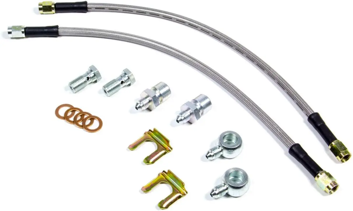 

Universal Brake Hose Kit, 14-inch Stainless Steel, DOT Approved with Fittings for Rear Caliper Applications