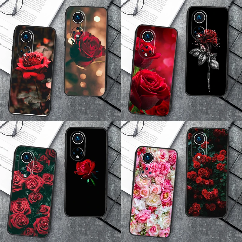 Bright Red Roses Flowers For Huawei P40 P20 P30 P60 Pro Nova 5T 9 P Smart Honor Magic5 Lite 50 70 90 X8 X8a X9a Case