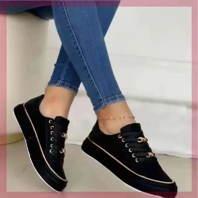 Platform Shoes for Women Round Head Lace-Up Flats Sneakers Fashion Leather Casual Ladies Vulcanized Shoes Plus Size 36-42