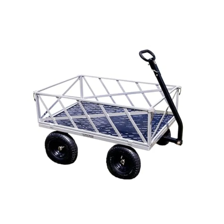Heavy Duty 1200lb Steel All Terrain Utility Cart, Garden Wagon, 9 cu Feet Bed, Easy Assembly, Removable Side Panels, 45° Dump A