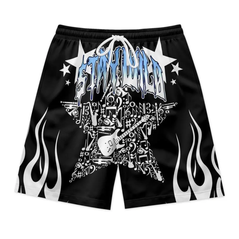 Guitar Print Men's Drawstring Waist Shorts Quick Dry Polyester Breathable Beach Shorts Casual Sport Shorts