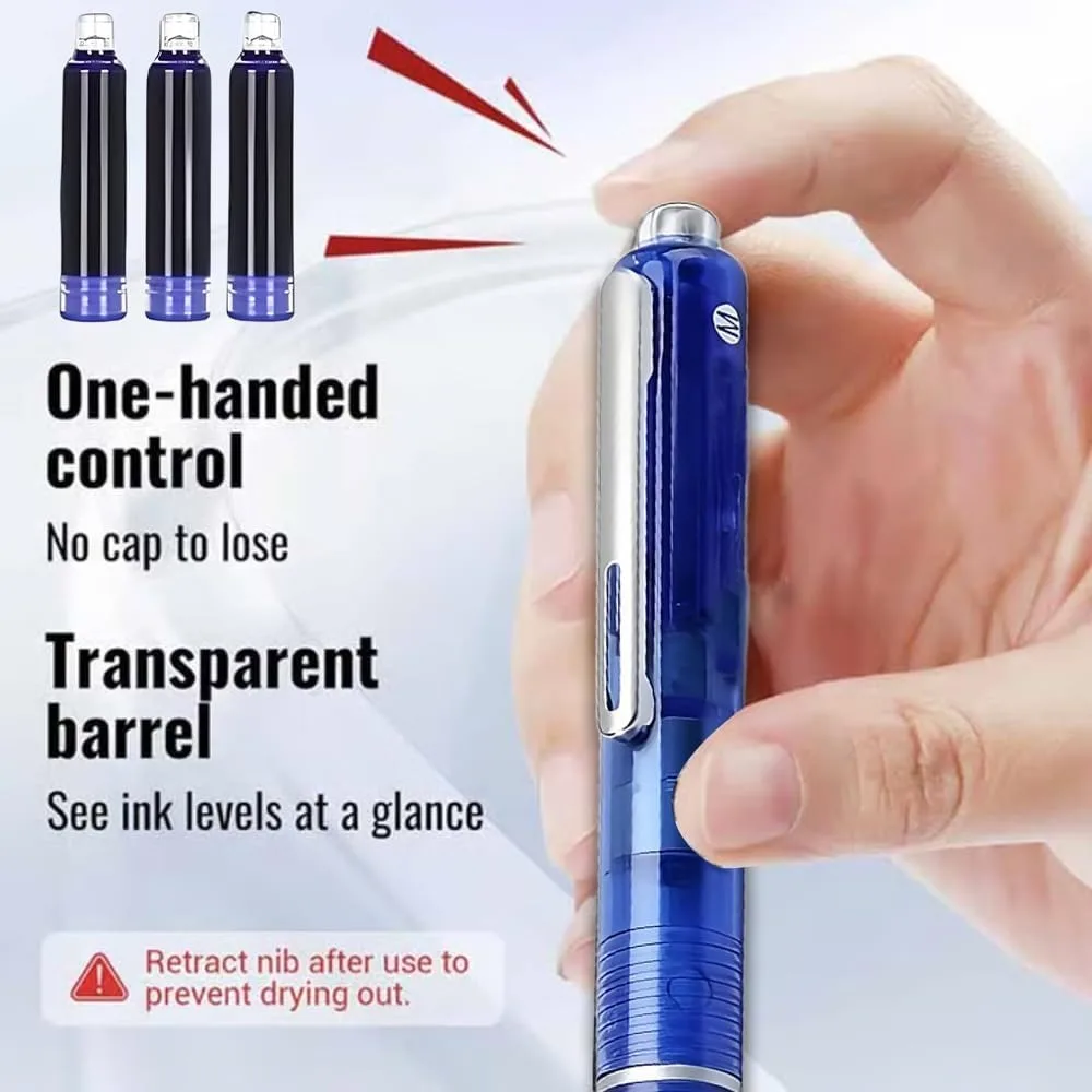 

Retractable Fountain Pen 0.38mm Tip Black Ink Calligraphy Pen Transparent Barrel 5 Refillable Ink Cartridges No Leaking Pen