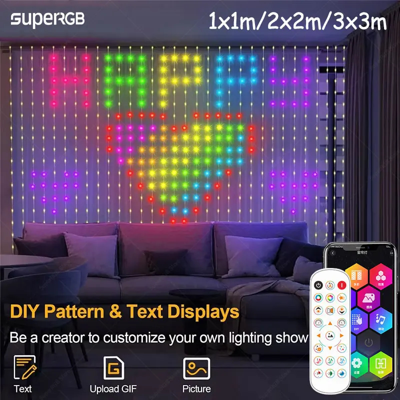 400LEDs Smart  Curtain Light String APP Remote Control RGB DIY Music Sync USB Plug Curtain Light for Christmas Halloween Decor
